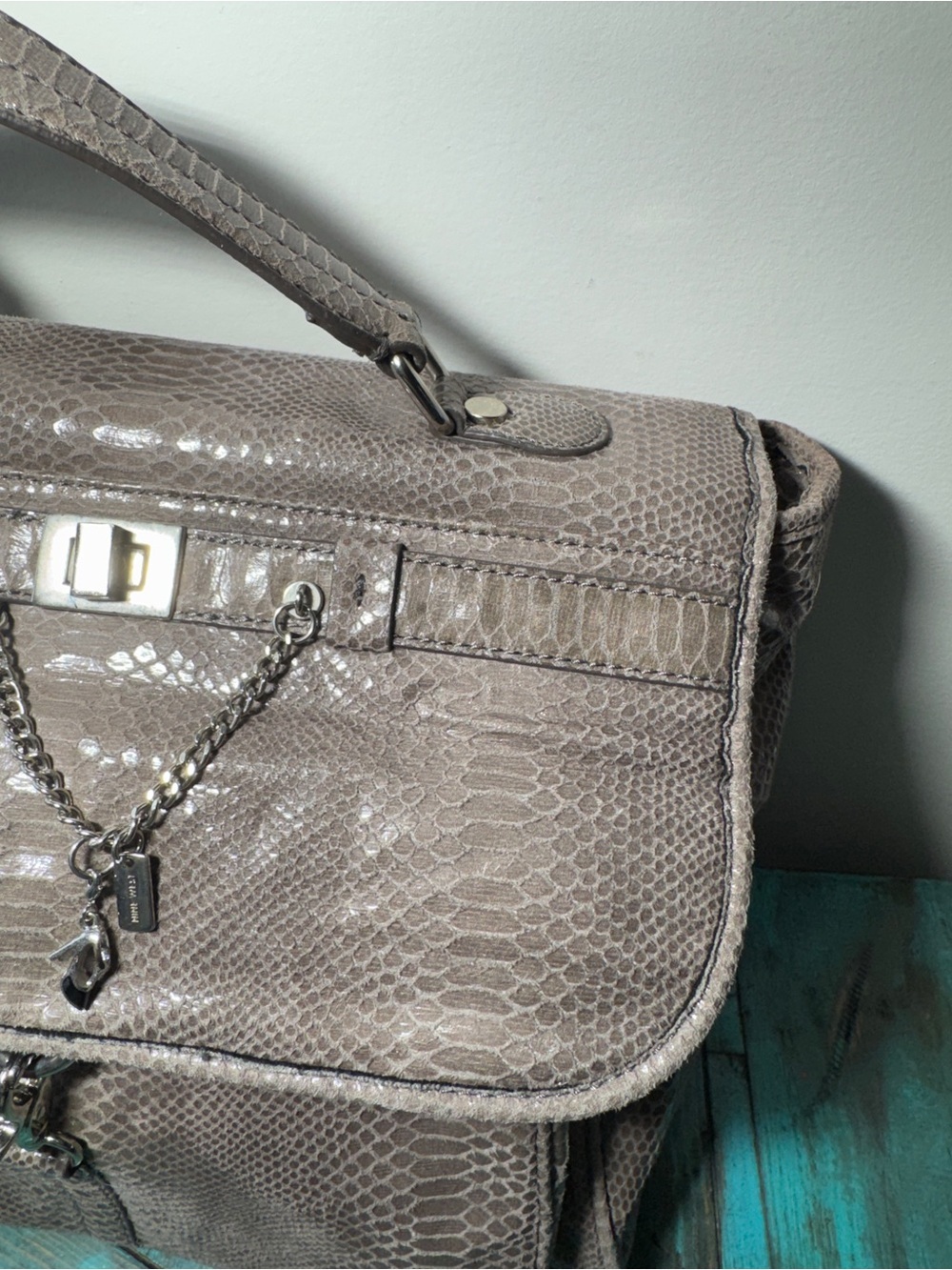 Nine West Grey Faux Snakeskin Print Laptop Bag - Picture 4 of 16